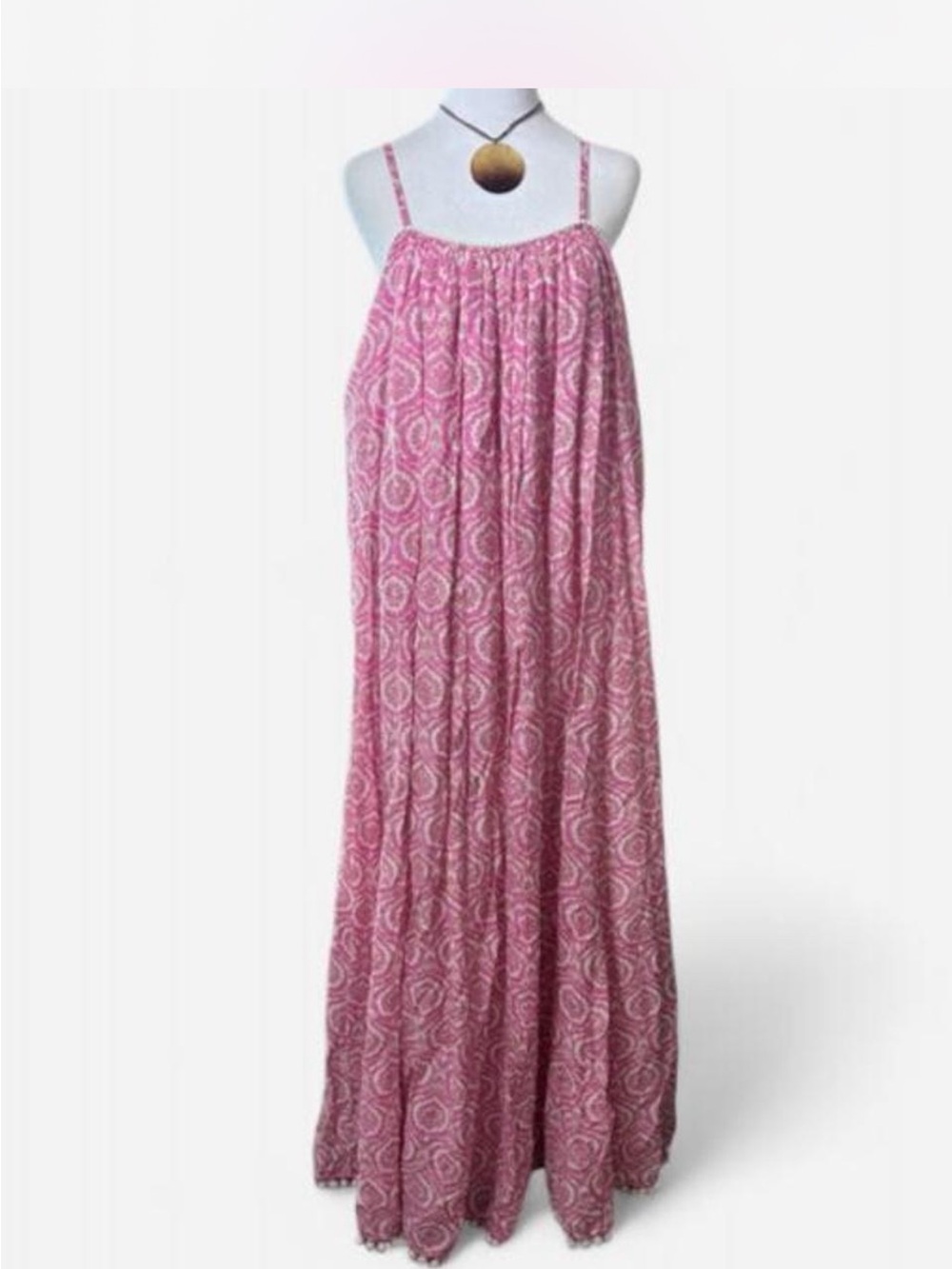 Roller Rabbit Pink and Cream Printed Bohemian Maxi Dress